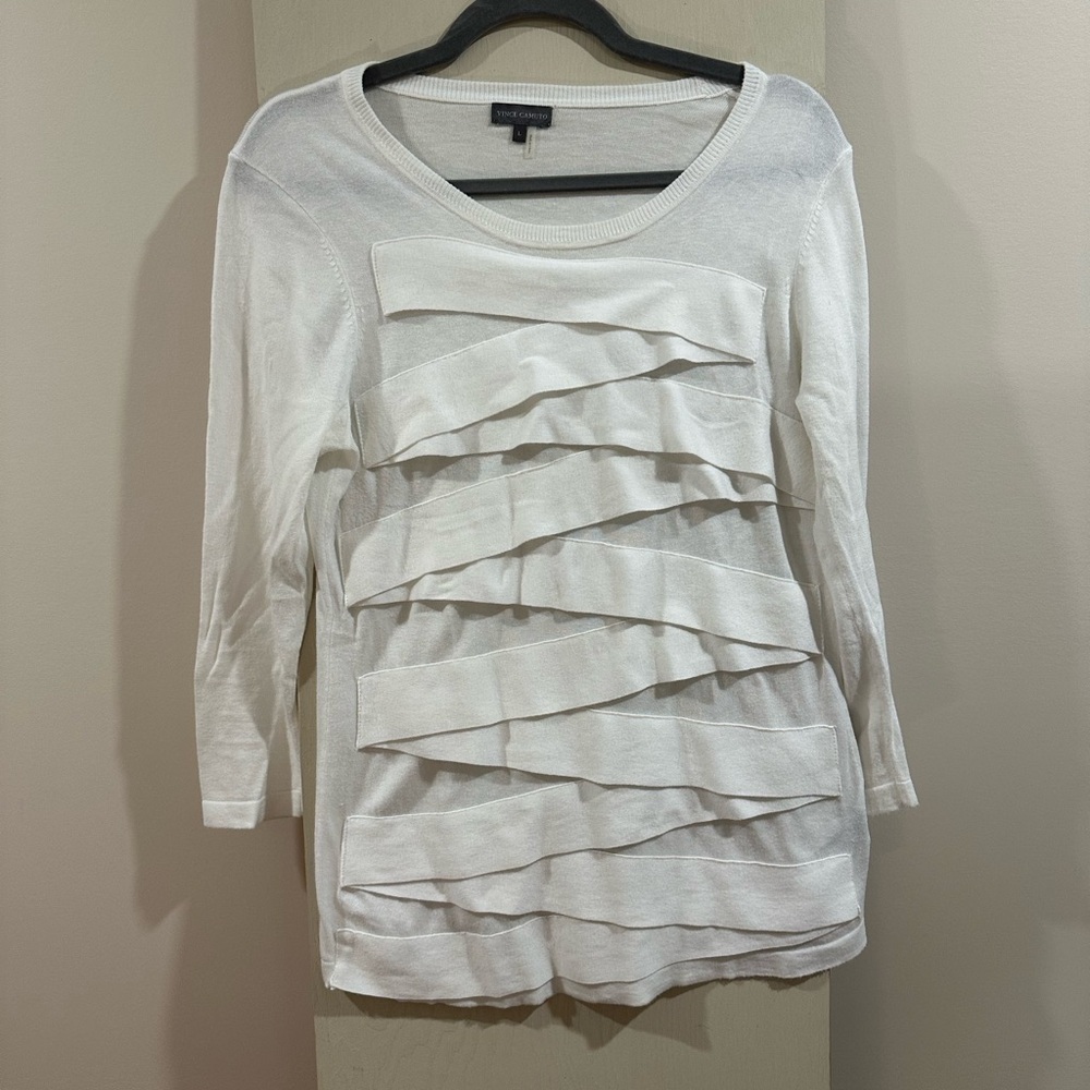 Vince Camuto Cream Ruffled 3/4 Sleeve Blouse
